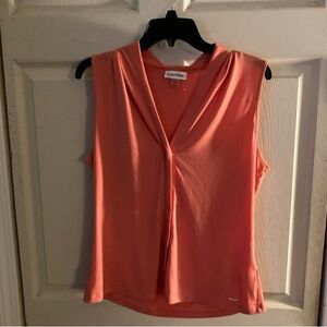 Calvin Klein Coral V-Neck Sleeveless Camisole Blouse Women’s Size L